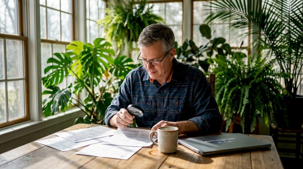 Person reviewing contractor documents at home table