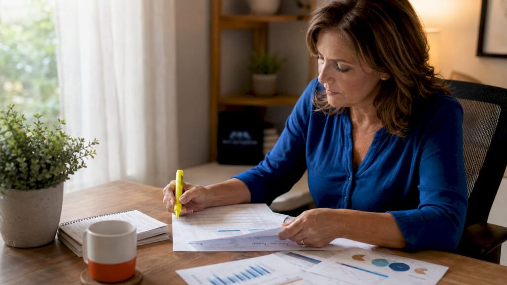 Homeowner reviewing bathroom remodel ROI documents
