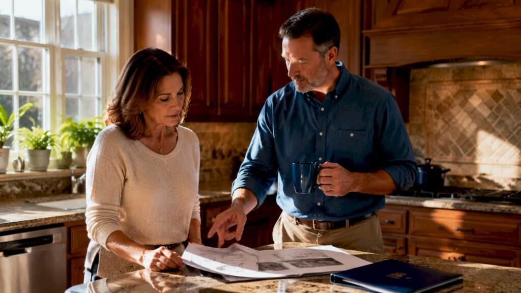 Homeowner and contractor reviewing remodeling plans