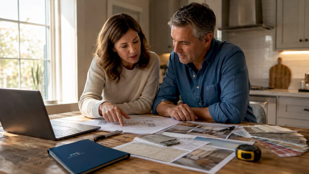Couple reviewing home renovation plans
