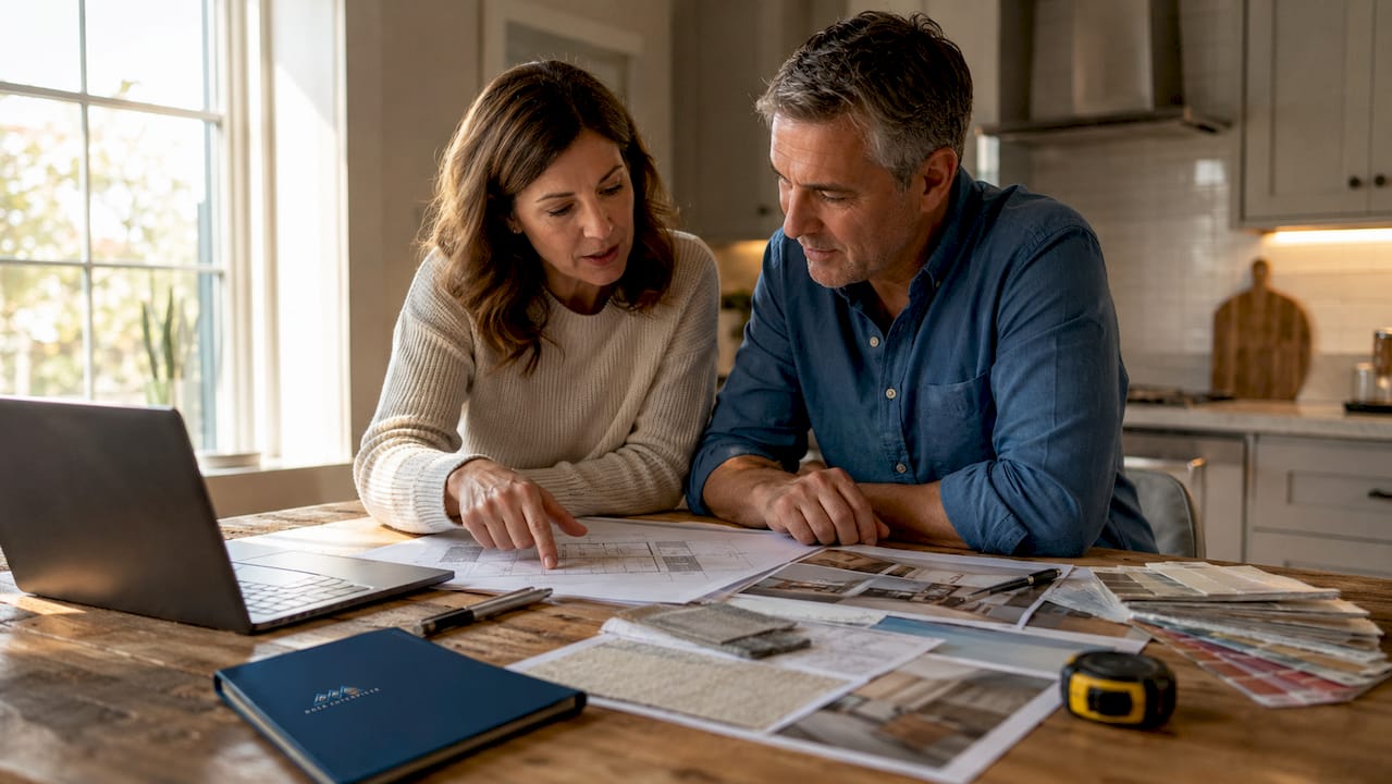 Couple reviewing home renovation plans