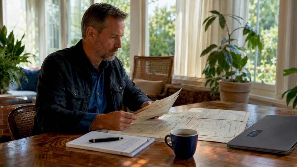 Homeowner reviewing renovation permits in historic NJ house