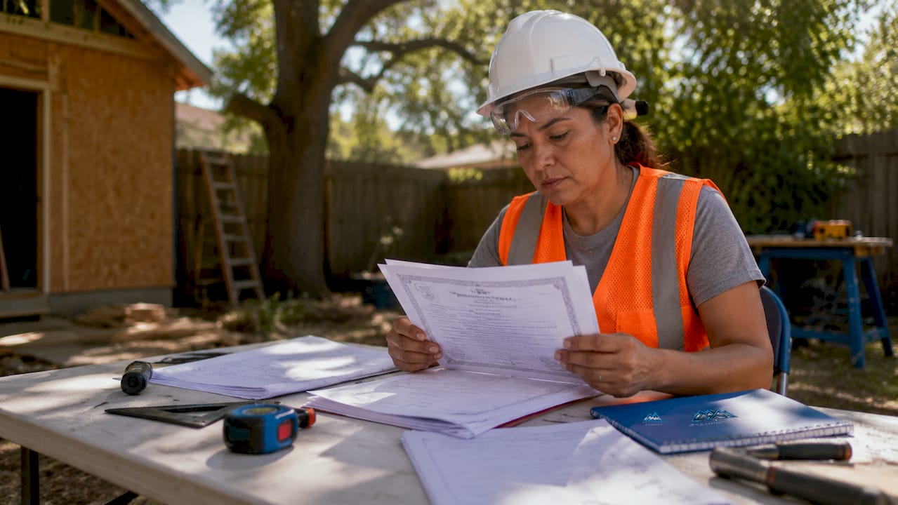 Contractor reviewing license and insurance documents