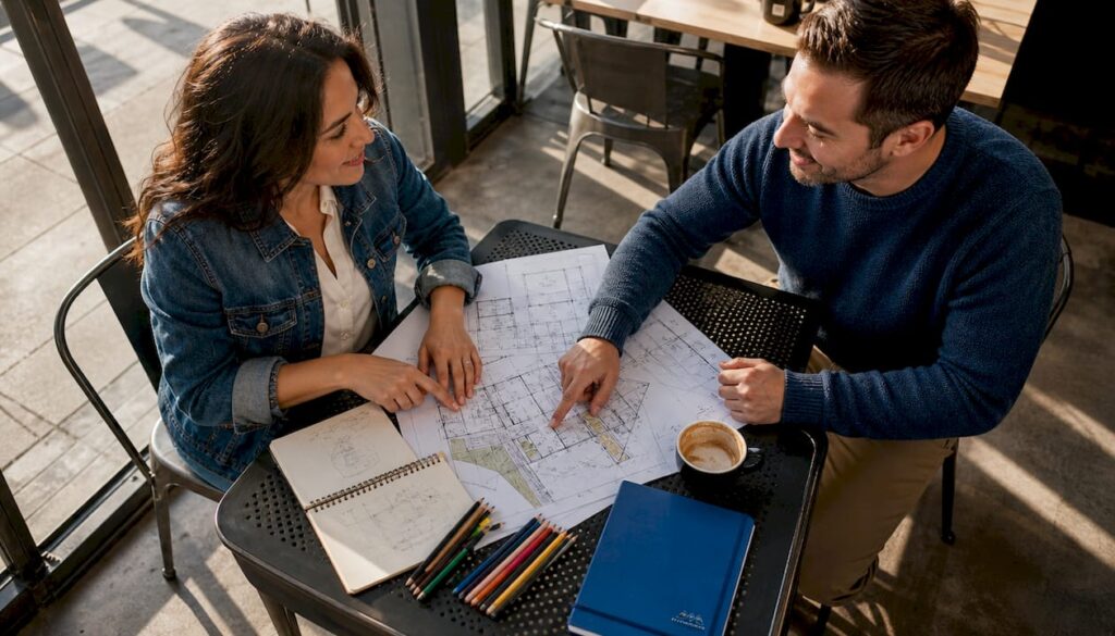 Couple reviewing home improvement plans