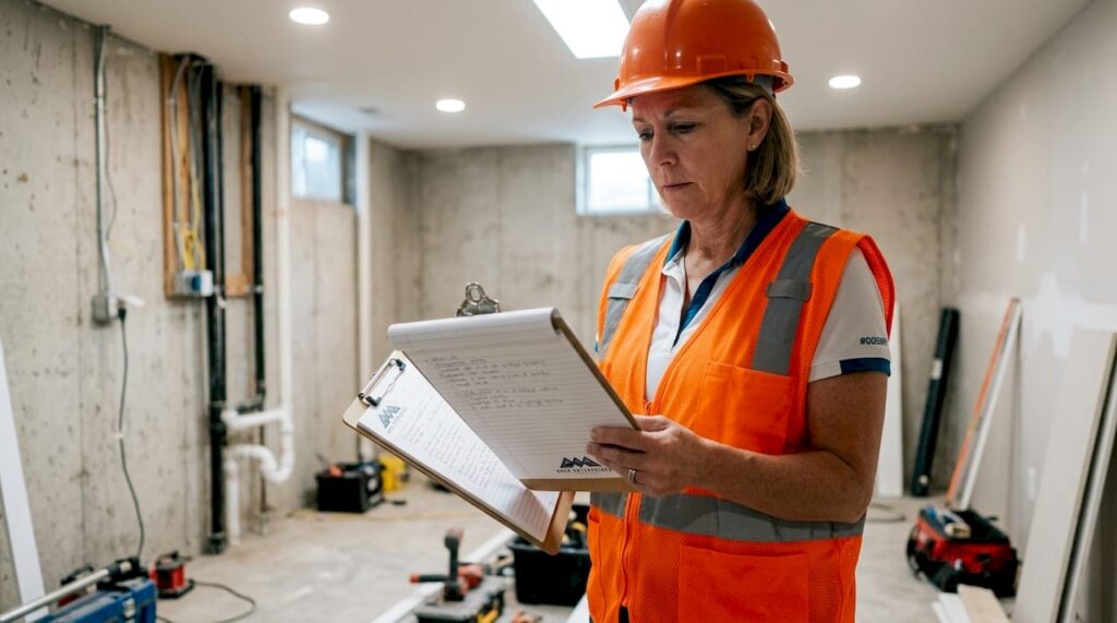 Home inspector assessing renovation site