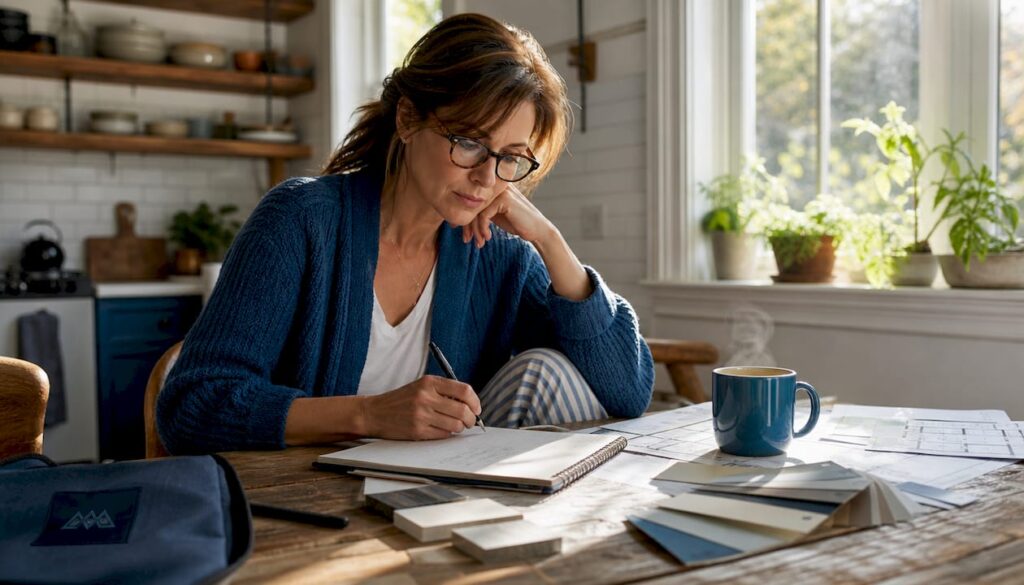 Woman planning home renovation stress management