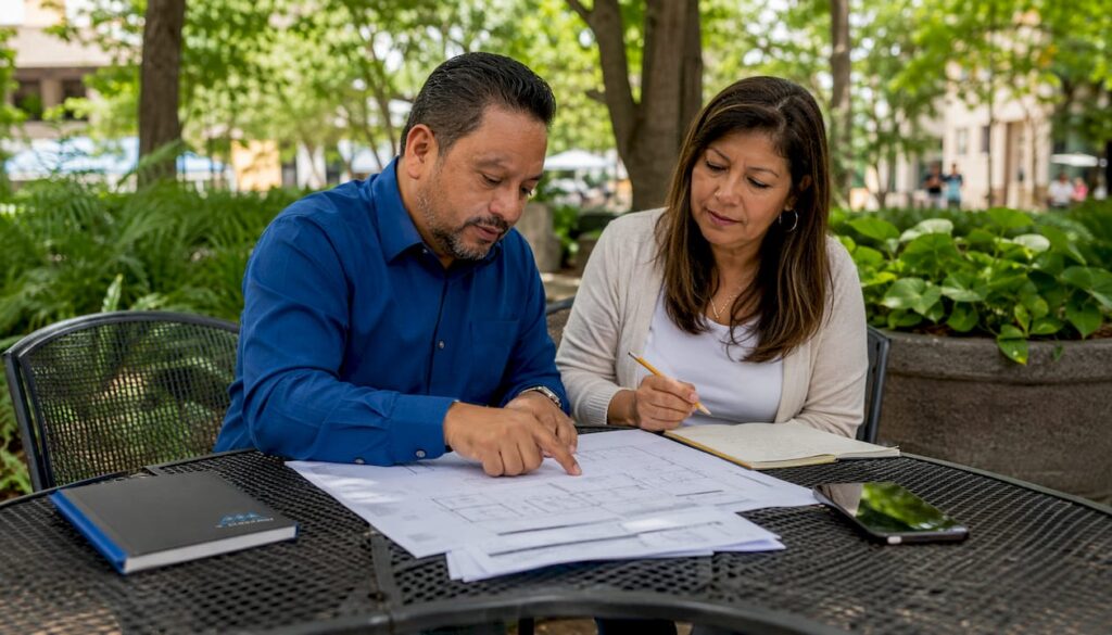 Couple reviewing home renovation plans