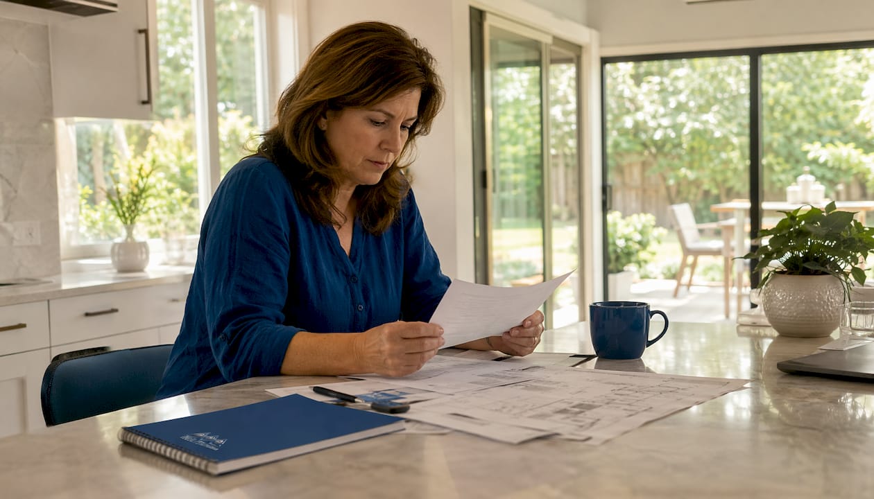 Homeowner reviewing contractor checklist at kitchen table