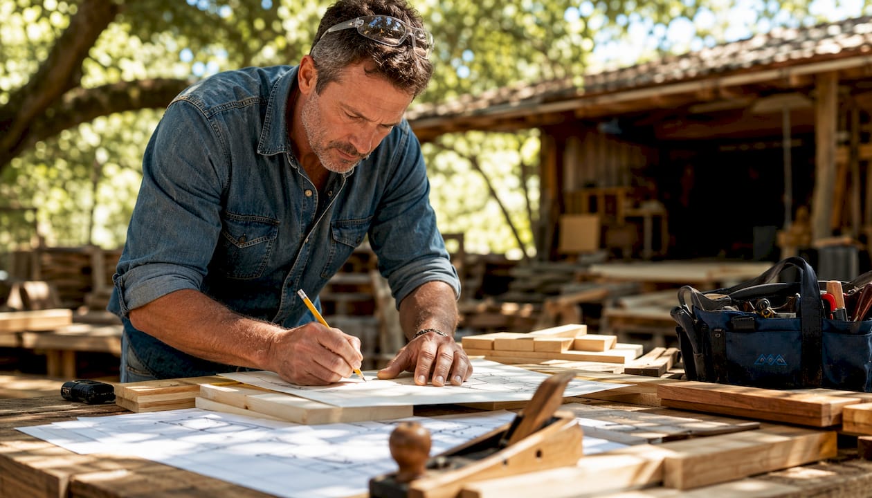 Carpenter planning hardwood carpentry project