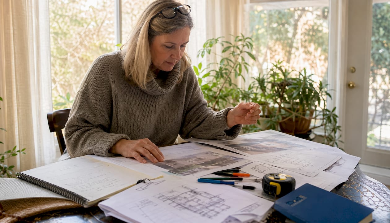 Homeowner reviewing contractor estimates at kitchen table